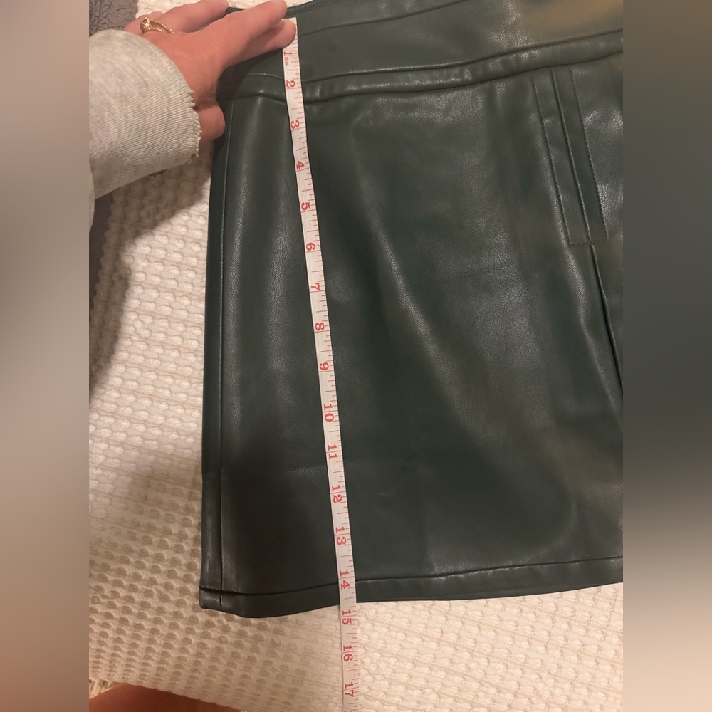 J. Crew Center Pleat Mini Skirt in Army Green Faux Leather - Picture 7 of 8